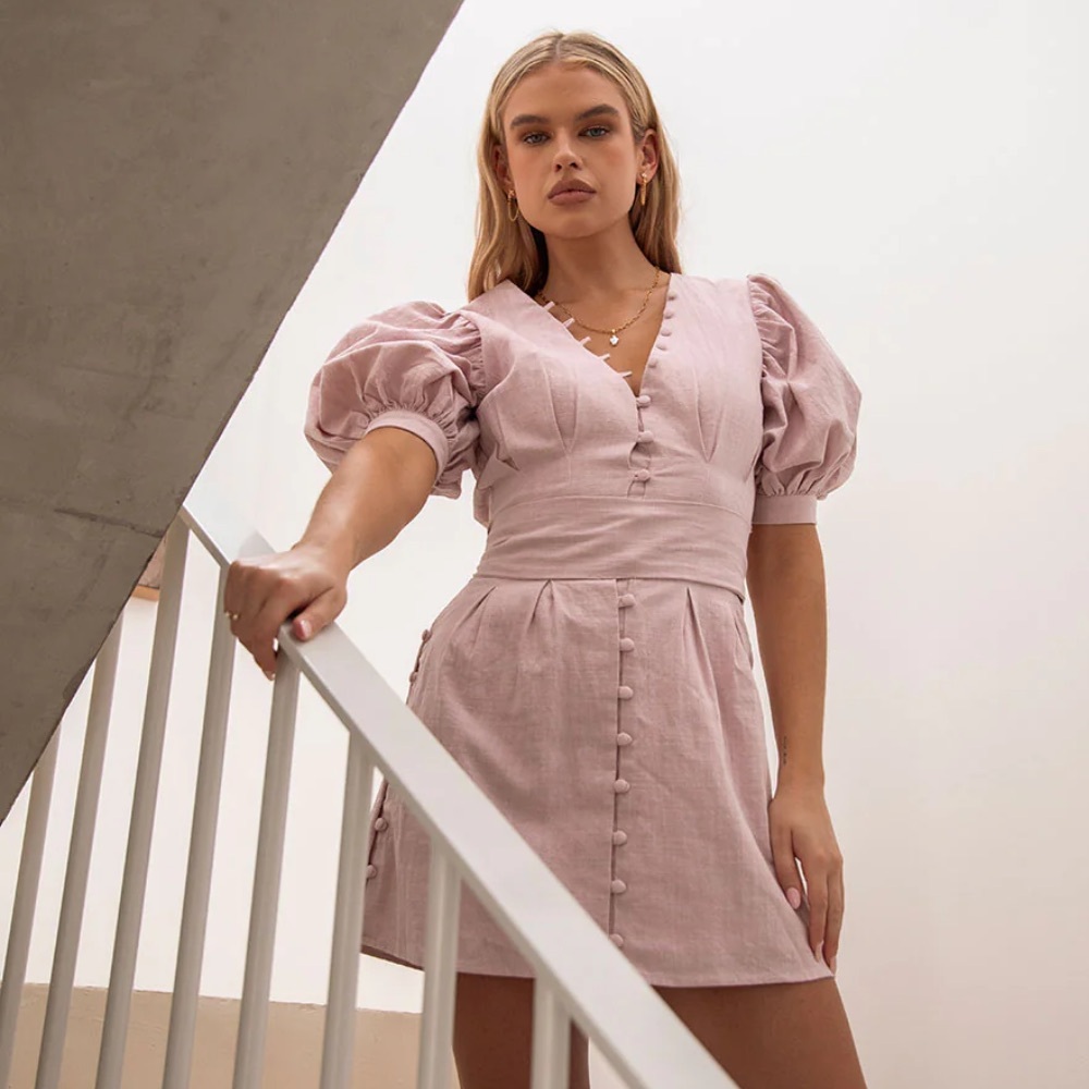 Sabo Skirt Lilac Kori Puff Sleeve Mini Dress